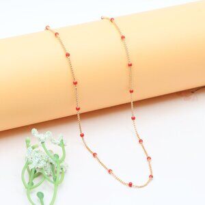 "Rose Gold Dainty Red Bead Necklace with Adjustable Chain, XPNL0274
